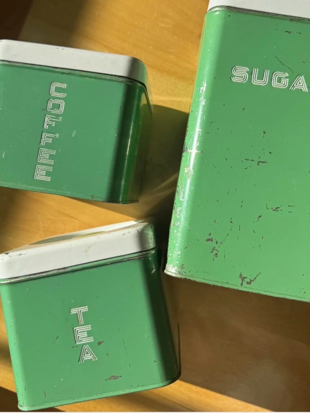 Vintage Green Tea Coffee Sugar Canister Set